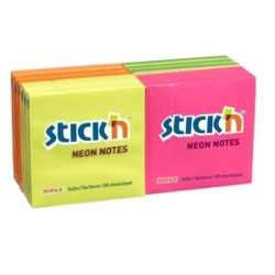 Līmlapiņas StickN 21332, 76x76mm, 12x100 lapiņas, 4 neona krāsu asorti