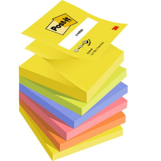Līmlapiņu kubs 3M Post-it 76x76mm Neon Z-veida 6x90 lapas, asorti