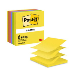 Līmlapiņu kubs 3M Post-it 76x76mm Neon Z-veida 6x90 lapas, asorti