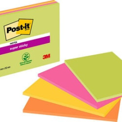 Līmlapiņas 3M Post-It Super Sticky A5, 180 lapas, neona, 4 krāsas