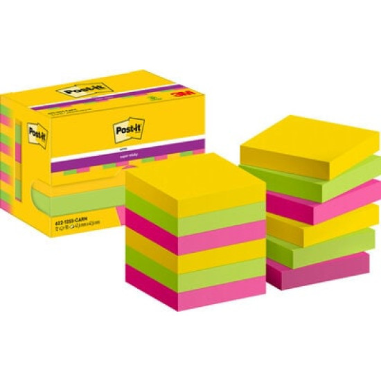 Līmlapiņas 3M Post-it Super Sticky Carnival 47.6mmx47.6mm, 12gab/iep