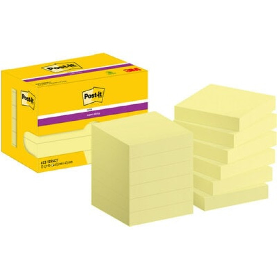 Līmlapiņas 3M Post-it Super Sticky 47.6x47.6mm, 12 gab/iep., dzeltenas