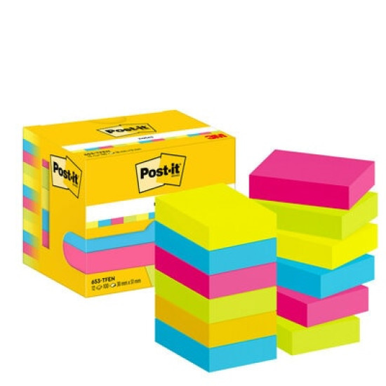 Līmlapiņas 3M Post-it 38x51mm, 12 gab/iep., Energetic