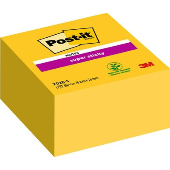 Līmlapiņu kubs Post-it SuperSticky 76x76mm, dzeltenas