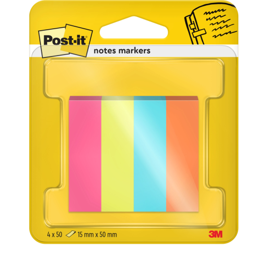 Indeksi 3M Post-it 12,7x44,4mm, 4 krāsas, Poptimistic