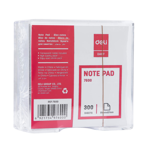 Блок для заметок Deli "E7600", White, с интегрированным держателем