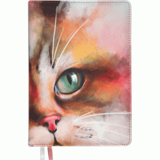 Записная книжка "deVENTE. Cat" A5 (145 ммx205 мм) 160 стр, белая бумага 70 г/м² в клетку, твердая обложка из искусственной кожи с поролоном, цветная печать, отстрочка, перфорация, закругленные уголки, 1 ляссе, в термоусадочной пленке, рыжий кот
