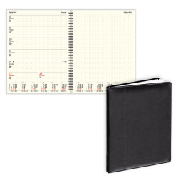 Plānotājs ar spirāli Fortune A4, mākslīgā āda, nedēļas atvērums, melns