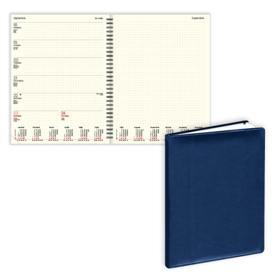 Plānotājs ar spirāli Fortune A4, mākslīgā āda, nedēļas atvērums, zils