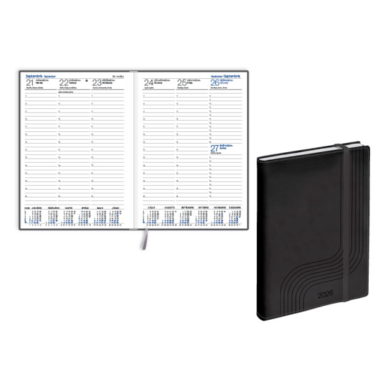 Plānotājs Prestige Soft A5, mākslīgā āda, nedēļas atvērums, melns