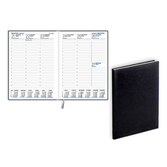 Plānotājs Prestige A5, mākslīgā āda, nedēļas atvērums, melns