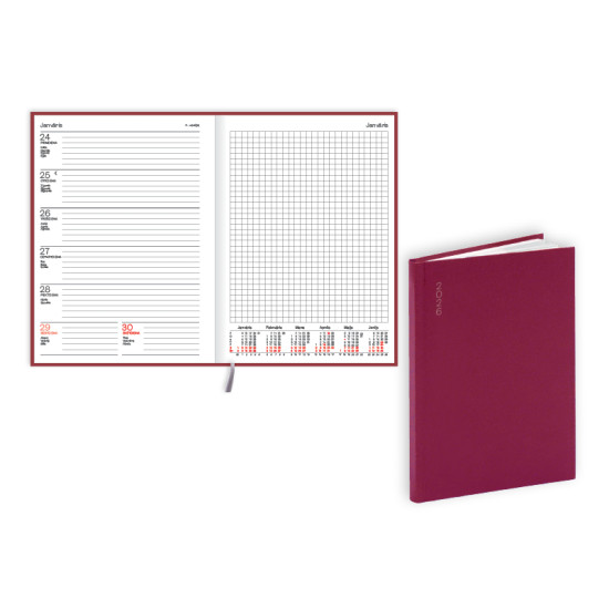 Plānotājs Quadro Flex A5, basis, nedēļas atvērums, bordo