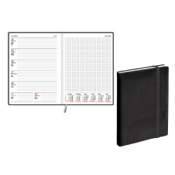 Plānotājs Quadro Soft A5, mākslīgā āda, nedēļas atvērums, melns