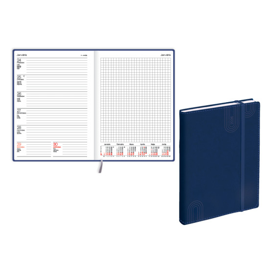 Plānotājs Quadro Soft A5, mākslīgā āda, nedēļas atvērums, tumši zils