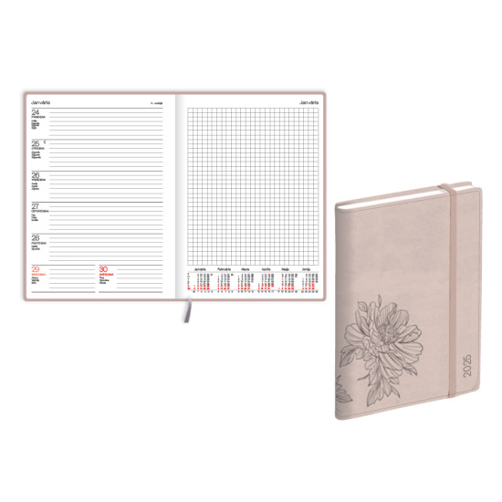 Plānotājs Quadro Soft A5, mākslīgā āda, nedēļas atvērums, rozā