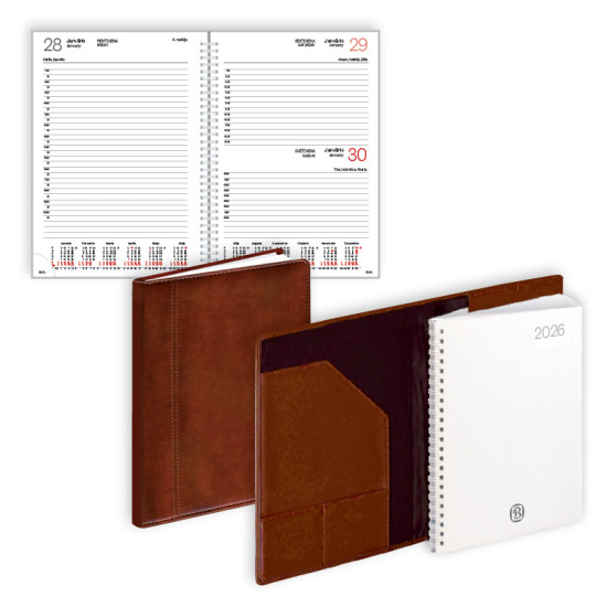 Plānotājs ar spirāli Manager A5, mākslīgā āda, dienas atvērums, brūns