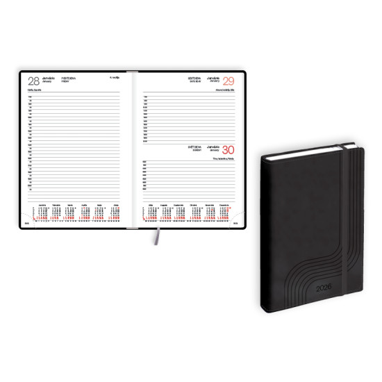 Plānotājs Manager Soft A5, mākslīgā āda, dienas atvērums, melns