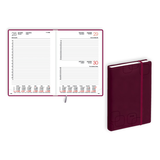 Plānotājs Manager Soft A5, mākslīgā āda, dienas atvērums, bordo