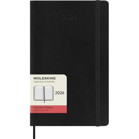 Kalender-märkmik Moleskine 2026 13x21cm, päev, pehmed kaaned, must