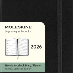 Kalender-märkmik Moleskine 2026 9x14cm, nädal, kõvad kaaned, must