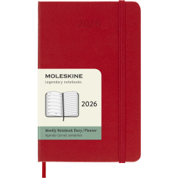 Kalender-märkmik Moleskine 2026 9x14cm, nädal, kõvad kaaned, punane