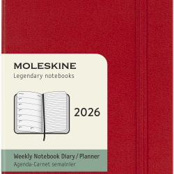 Kalender-märkmik Moleskine 2026 9x14cm, nädal, kõvad kaaned, punane