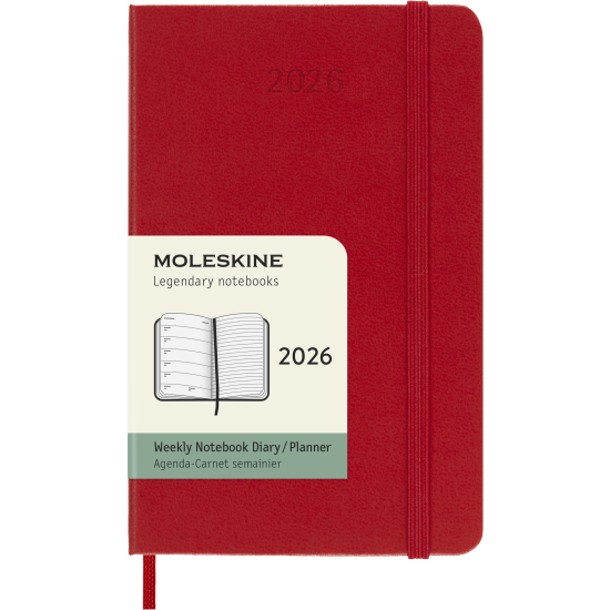 Kalender-märkmik Moleskine 2026 9x14cm, nädal, kõvad kaaned, punane