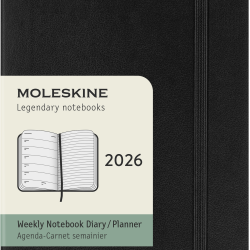 Kalender-märkmik Moleskine 2026 9x14cm, nädal, pehmed kaaned, must