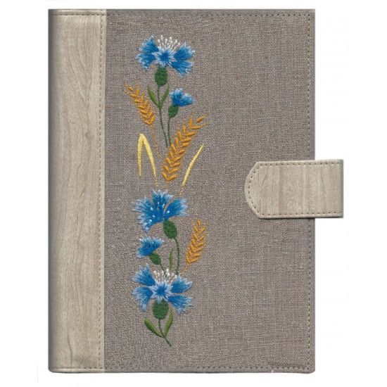 Plānotājs ar spirāli Boss Embroidery A5, lins ar zīmējumu, dienas atvērums, Linen Rudzupuķe