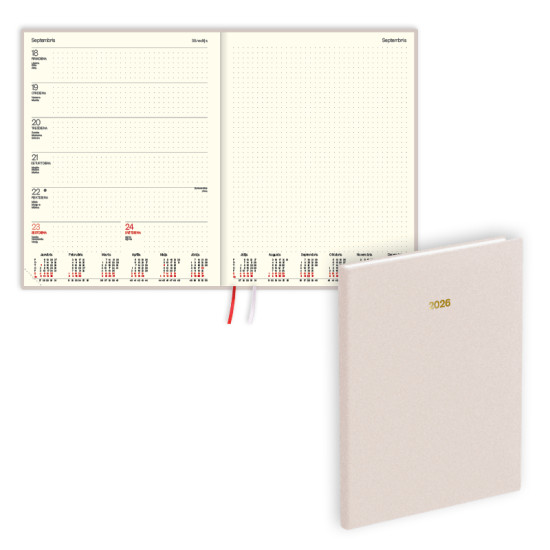 Plānotājs Fortune A4, mākslīgā āda ar tekstūru, nedēļas atvērums, bēšs