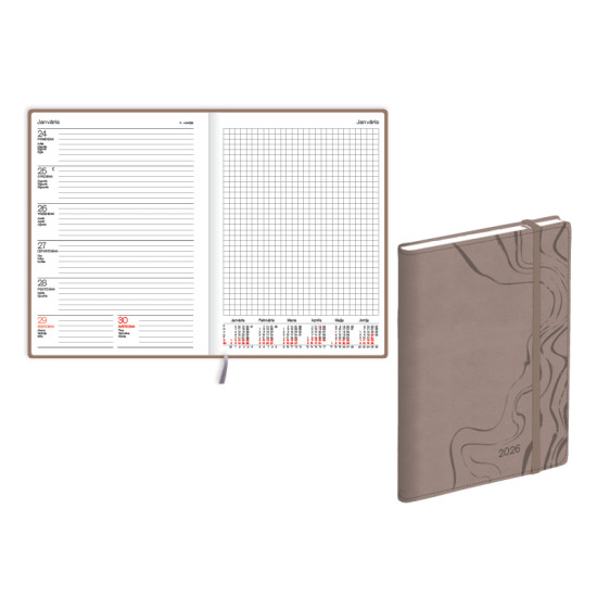 ***Plānotājs Quadro Soft A5, mākslīgā āda, nedēļas atvērums, brūns