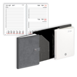 Plānotājs ar spirāli un pogu Manager A5, mākslīgā āda, dienas atvērums, pelēks