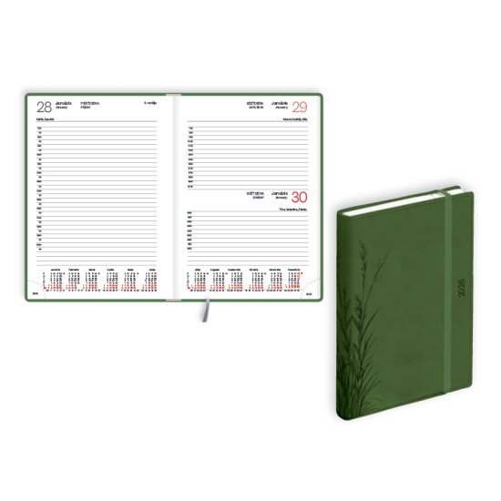 Plānotājs Manager Soft A5, mākslīgā āda, dienas atvērums, zaļš