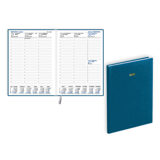 Plānotājs Prestige A5, mākslīgā āda ar tekstūru, nedēļas atvērums, gaiši zils