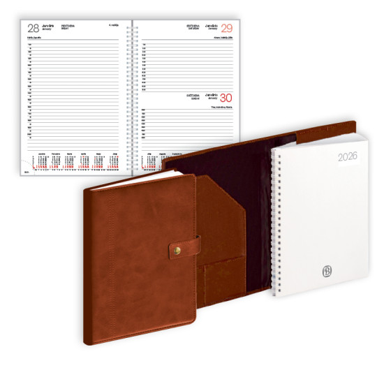 Plānotājs ar spirāli un pogu Manager A5, mākslīgā āda, dienas atvērums, melns