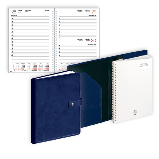 Plānotājs ar spirāli un pogu Manager A5, mākslīgā āda, dienas atvērums, sarkans