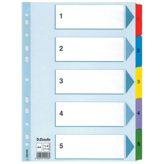 Разделители Esselte "Index A4", Multicolor, Усиленные майларом