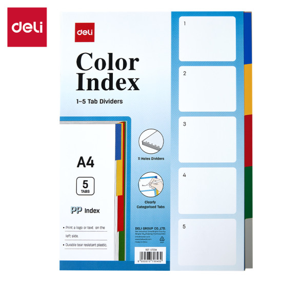 Vahelehed DELI A4 1-5, plastik värviline