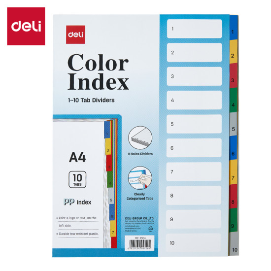 Vahelehed DELI A4 1-10, plastik värviline