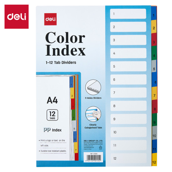 Vahelehed DELI A4 1-12, plastik värviline