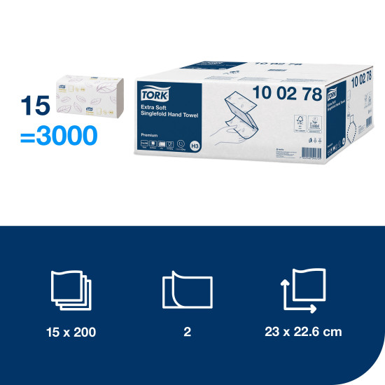 Салфетки для рук TORK Classic Premium Soft ZZ H3 2sl *15pac.