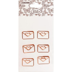 Скрепки металлические "deVENTE. Gold Rose. Envelope" розовое золото 33x23 мм, 6 шт в картонном блистере