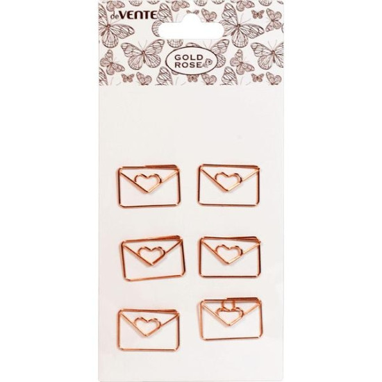 Скрепки металлические "deVENTE. Gold Rose. Envelope" розовое золото 33x23 мм, 6 шт в картонном блистере