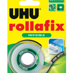 Скотч прозрачный UHU rollafix invisi 25м с дозатором