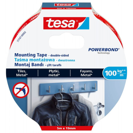 Mounting Ultra Strong Double-Sided Adhesive Tape TESA Powerbond, holds up to 10kg per 10cm, 19mm x 5m