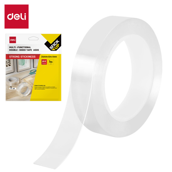 Abpusēja līmlente Deli A505 24mmx5m, caurspīdīga