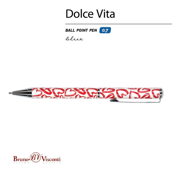 Ручка Dolce Vita Сердечки Красные Металлический Корпус 07 мм Синяя
