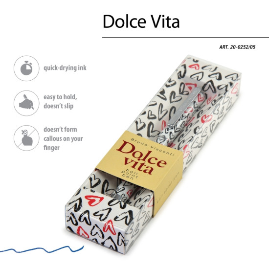 Ручка Dolce Vita Сердечки КрасныйЧерный Шариковая Металлический Корпус 07 мм Синяя