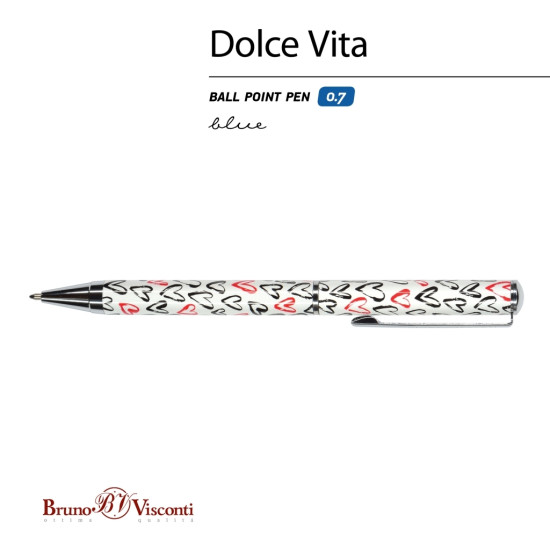 Ручка Dolce Vita Сердечки КрасныйЧерный Шариковая Металлический Корпус 07 мм Синяя