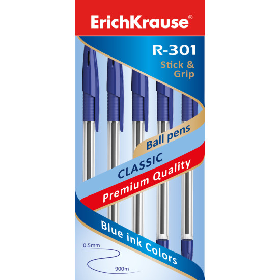 Ручка шар. Erich Krause R-301 Grip син 39527